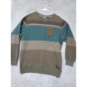 Vissla Sweater Men XL Striped Crew Neck Long Sleeve Pocket Pullover Green Surfer
